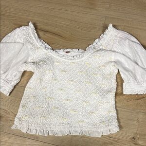 Free People White Blouse with Yellow Details